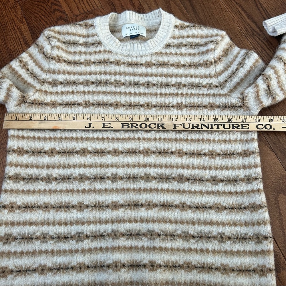 American Eagle Outfitters Cream and Brown Striped Fair Isle Crewneck Sweater XS - Picture 7 of 7